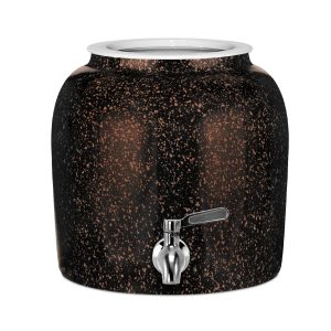 GEO Porcelain Ceramic Crock Water Dispenser - Black w/ Orange Speckles