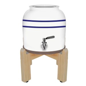 GEO Porcelain Ceramic Crock Water Dispenser w/ Stand a? Blue Stripe